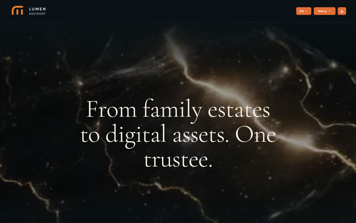 Homepage of Lumen Advisory: the headline 'From family estates to digital assets. One trustee.'